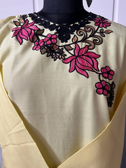 Noor : Aari embroidery summer kurti | Mustard