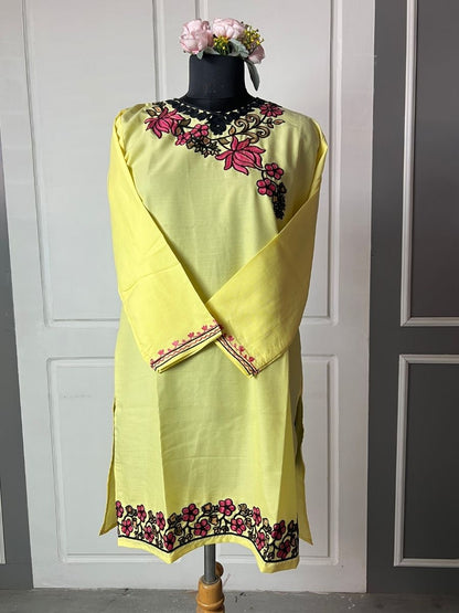 Noor : Aari embroidery summer kurti | Mustard