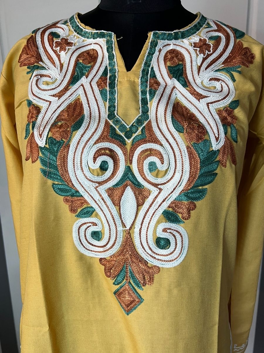Noor : Aari embroidery summer kurti | Mustard