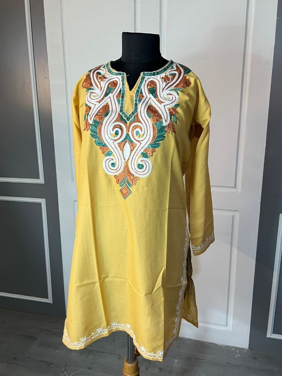Noor : Aari embroidery summer kurti | Mustard