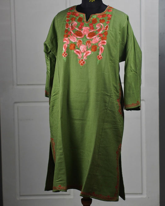 Kashmiri Aari Embroidered Phiran – Light Blue, Pink & Purple | Olive Green