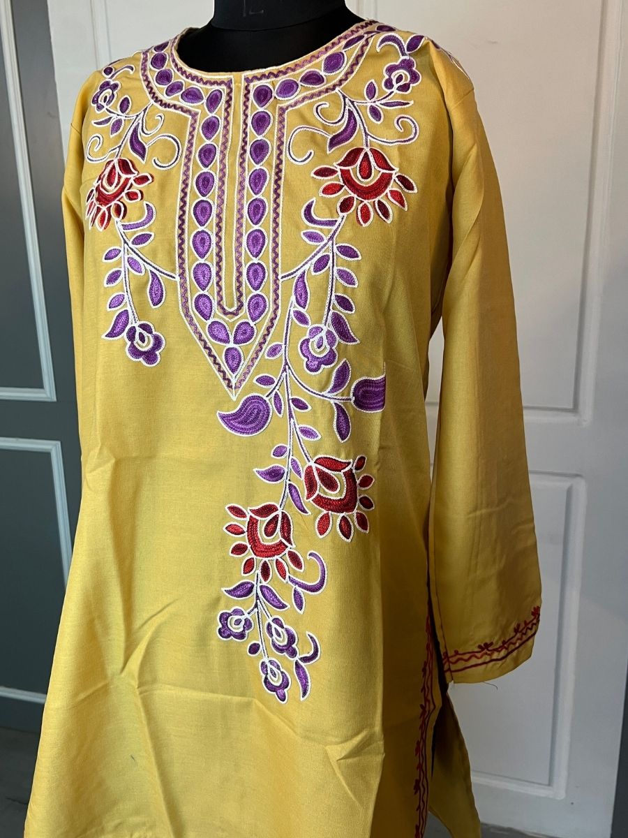 Noor : Aari embroidery summer kurti | Mustard