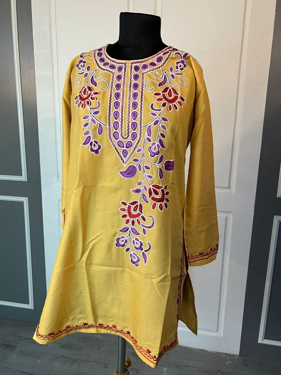 Noor : Aari embroidery summer kurti | Mustard