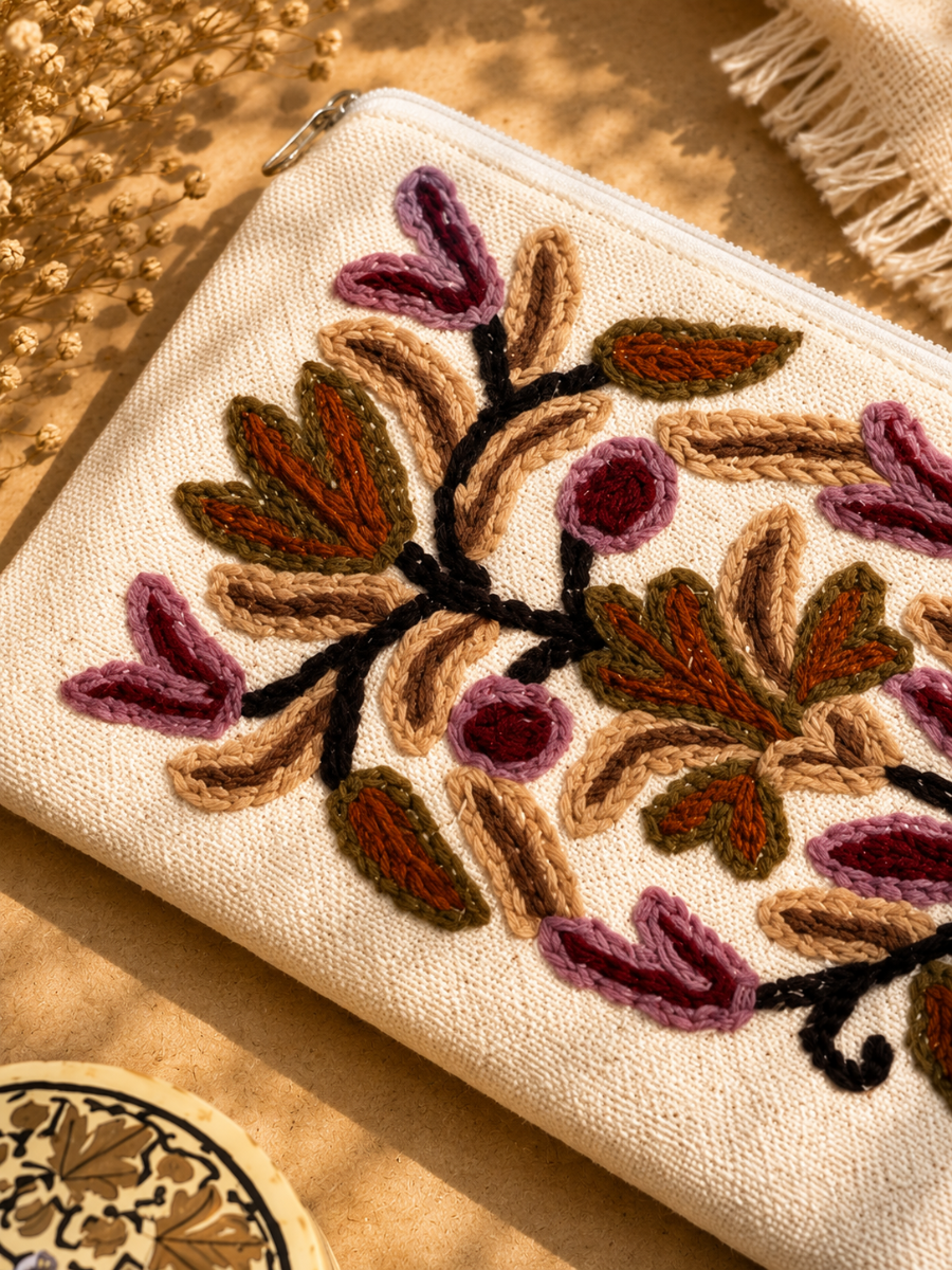 Autumn Bloom Embroidered Pouch