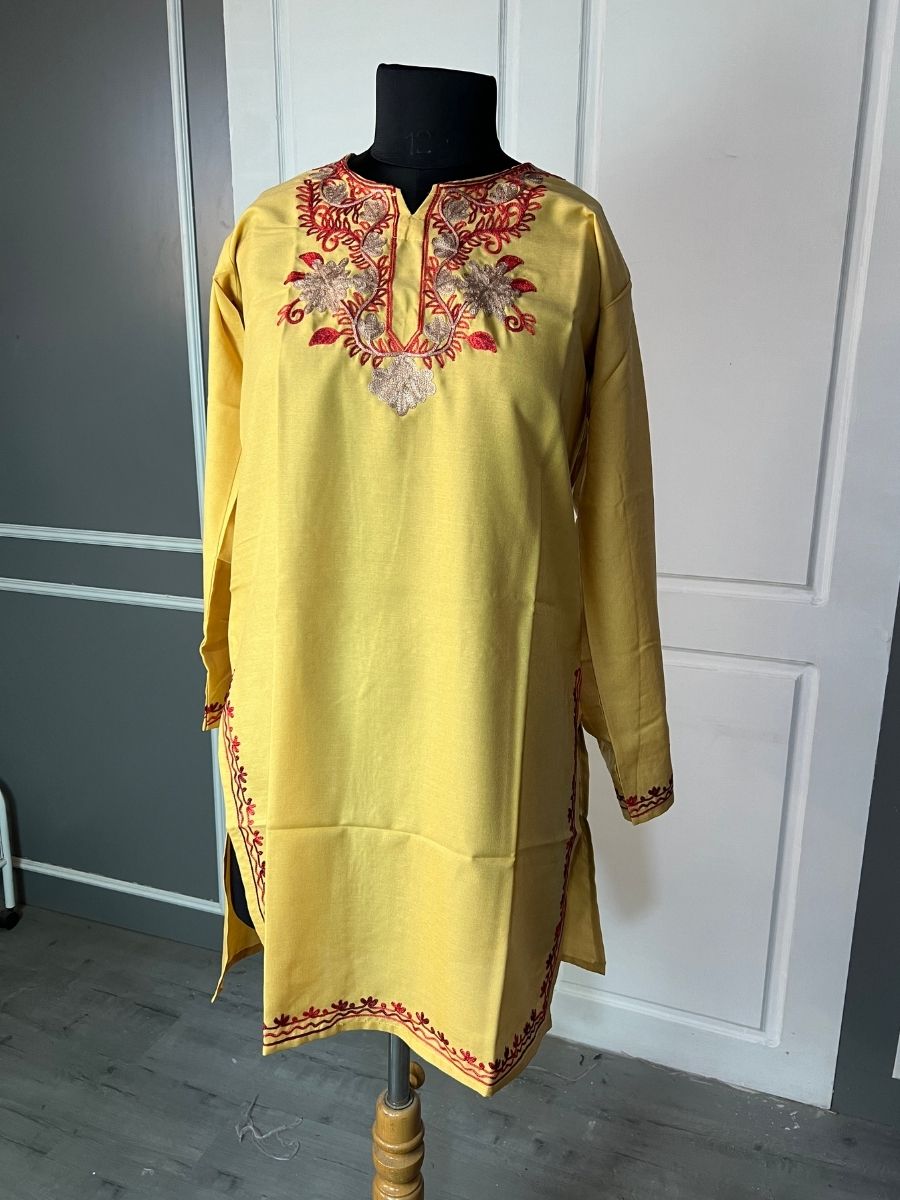 Noor : Aari embroidery summer kurti |Light Yellow