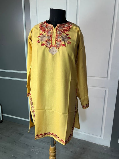 Noor : Aari embroidery summer kurti |Light Yellow