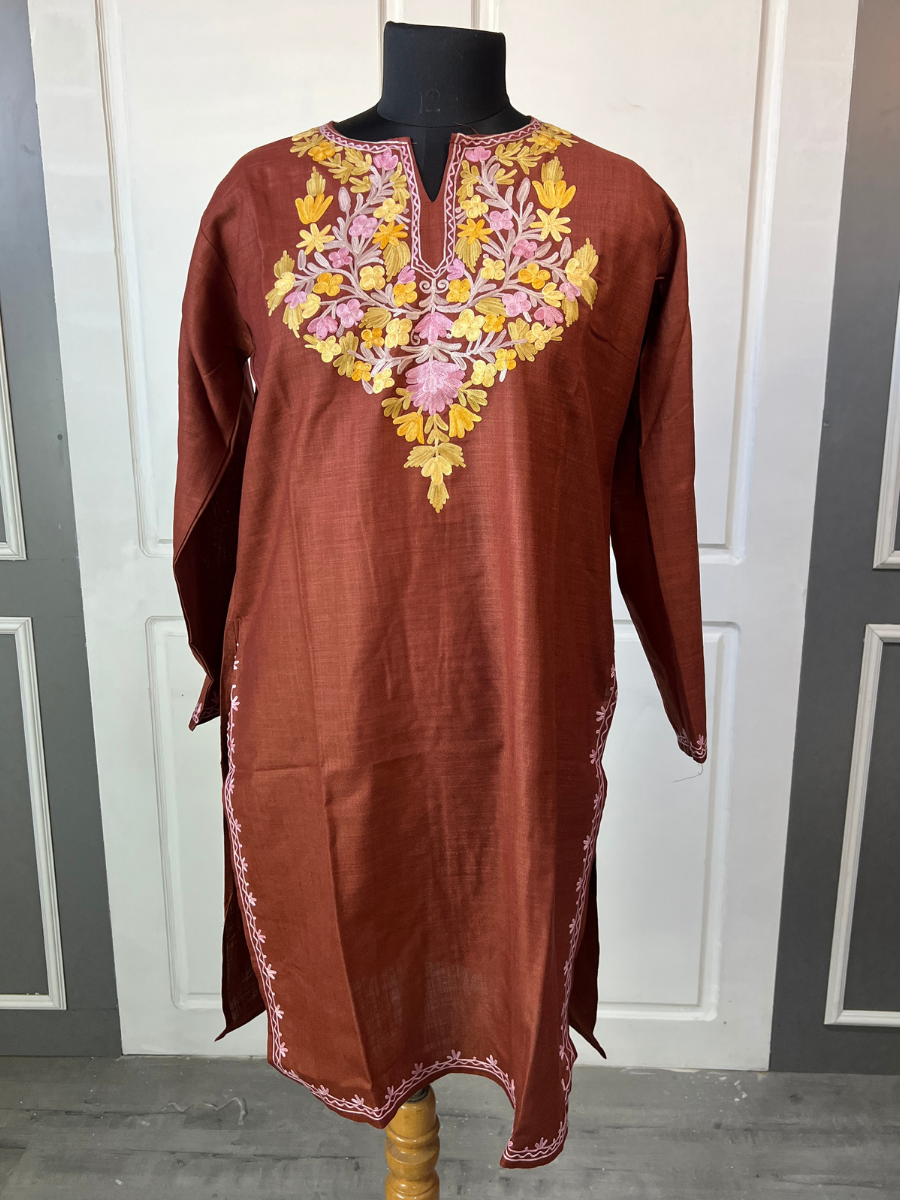 Kashmir Aari cotton Co-Ord Set | Grayish Brown