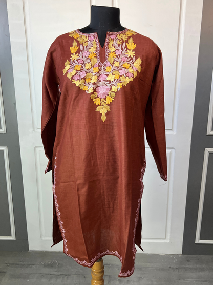 Kashmir Aari cotton Co-Ord Set | Grayish Brown