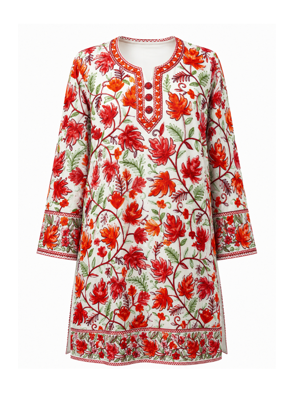 Noor : chinar embroidery summer kurti | Off white