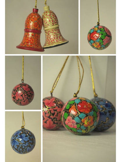 Paper Mache Bauble Balls - Christmas Tree Ornaments | Hanging Decorations for Festive Décor | Set of 9 - KaarKash