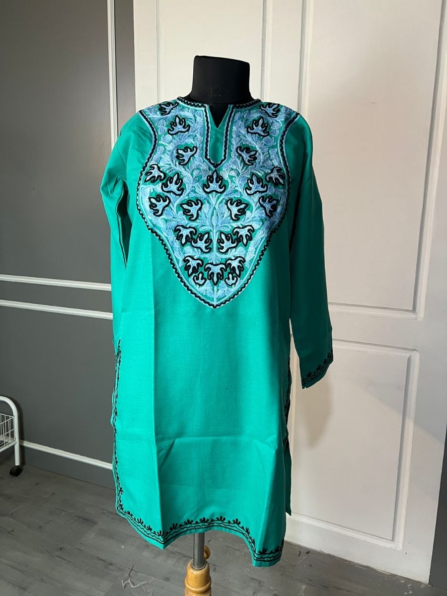 Noor : Aari embroidery summer kurti | Dark Teal