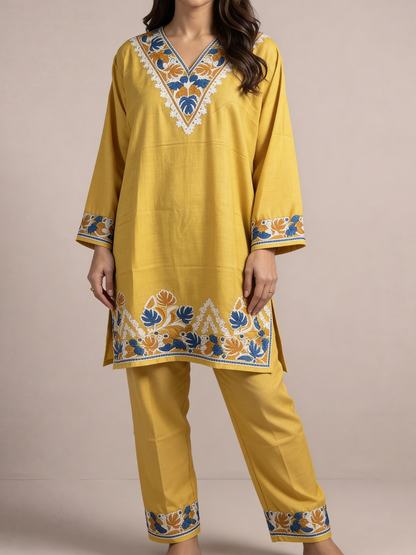 Noor : Aari embroidery summer Co-Ord Set | Gold