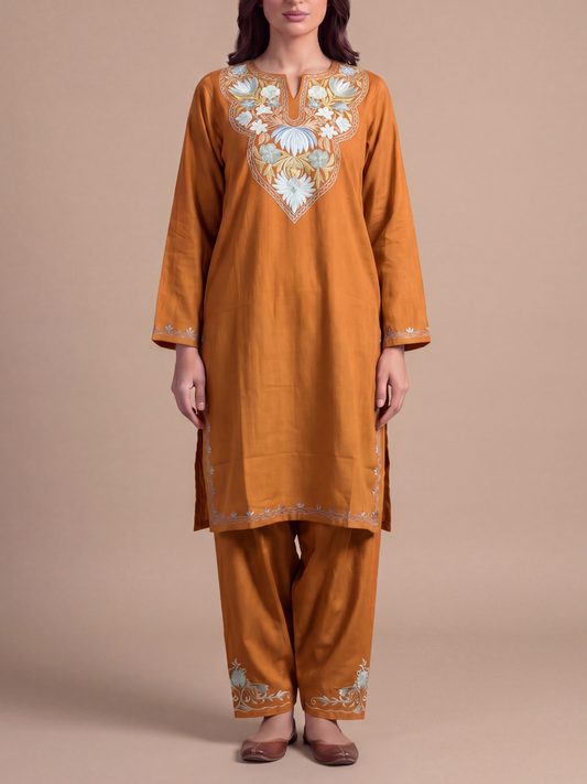 Kashmir Aari cotton Co-Ord Set | Brown