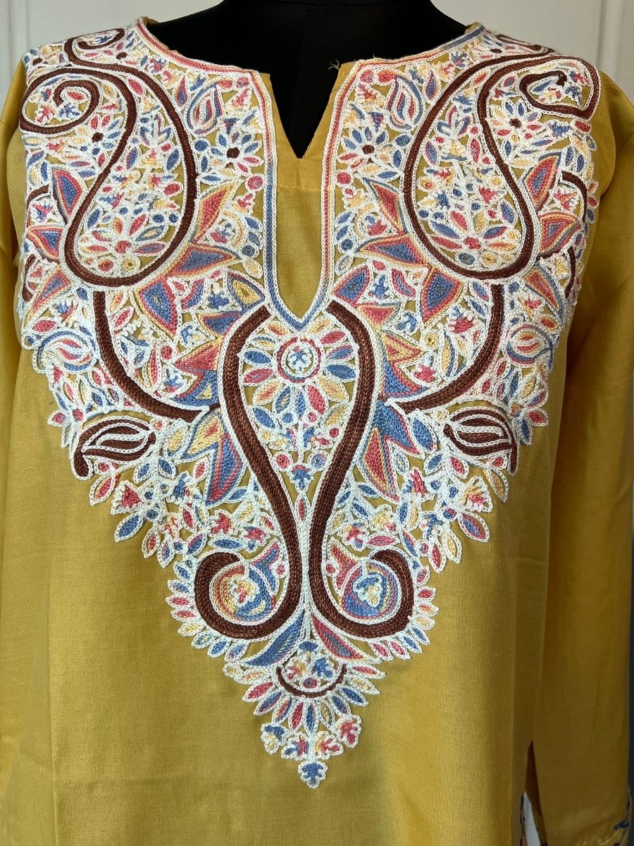 Noor : Aari embroidery summer kurti | Mustard