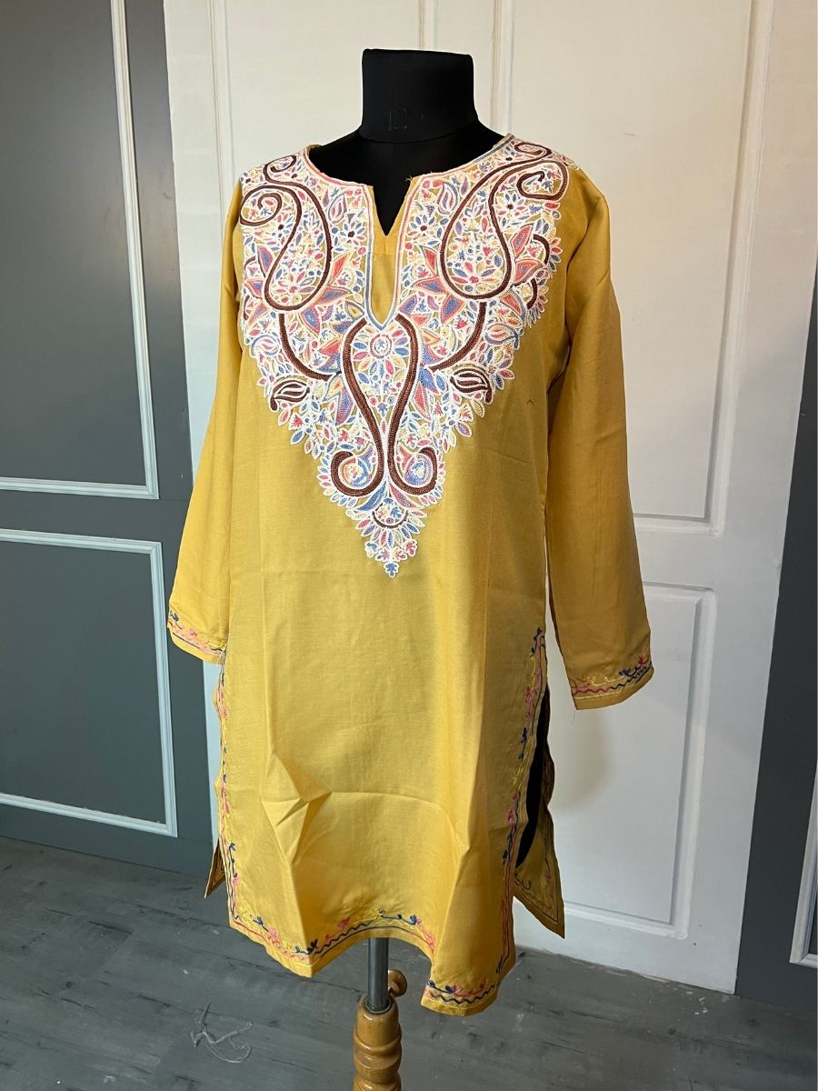 Noor : Aari embroidery summer kurti | Mustard