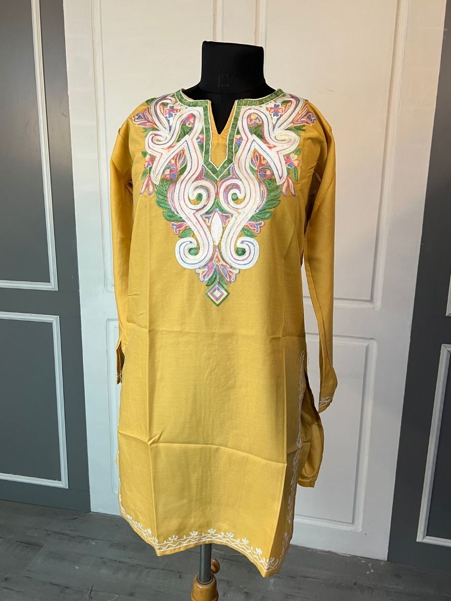 Noor : Aari embroidery summer kurti | Mustard