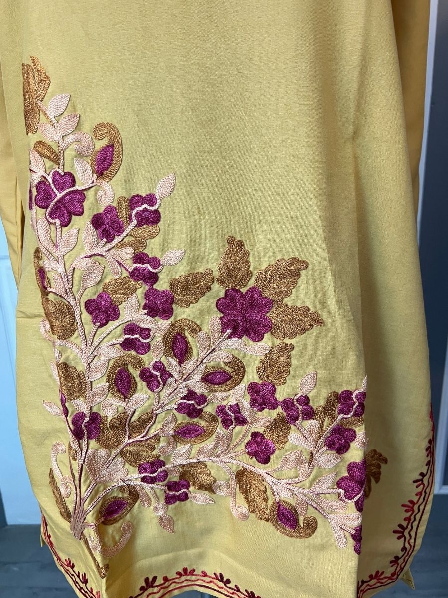 Noor : Aari embroidery summer kurti | Mustard