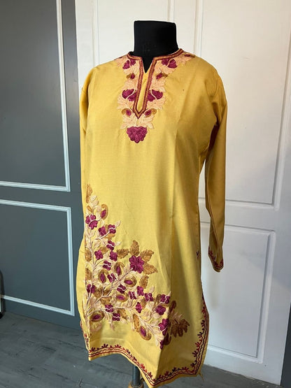 Noor : Aari embroidery summer kurti | Mustard