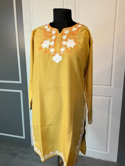 Noor : Aari embroidery summer kurti | Mustard