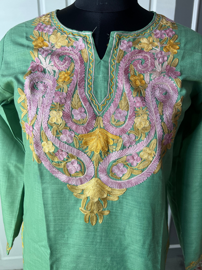 Kashmir Aari cotton Co-Ord Set | Light Green