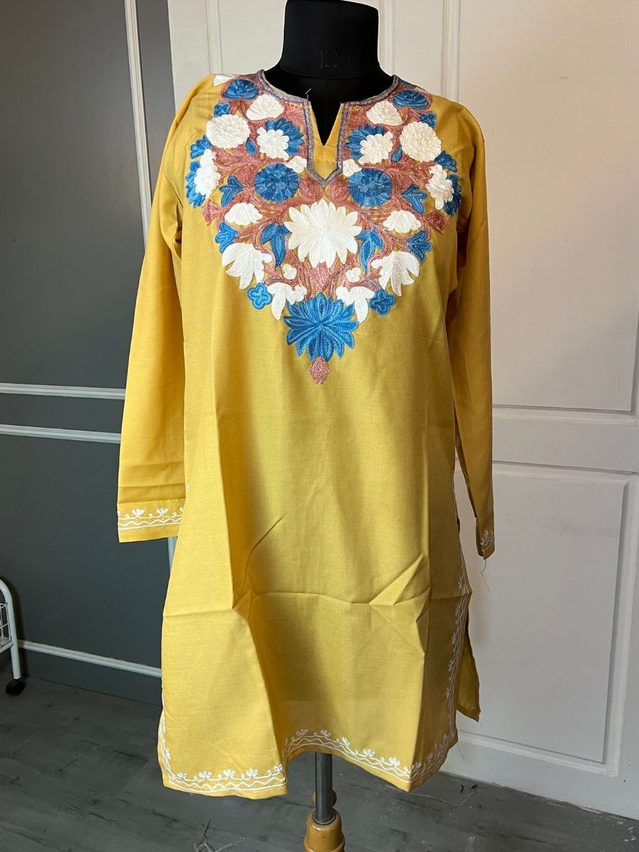 Noor : Aari embroidery summer kurti | Mustard