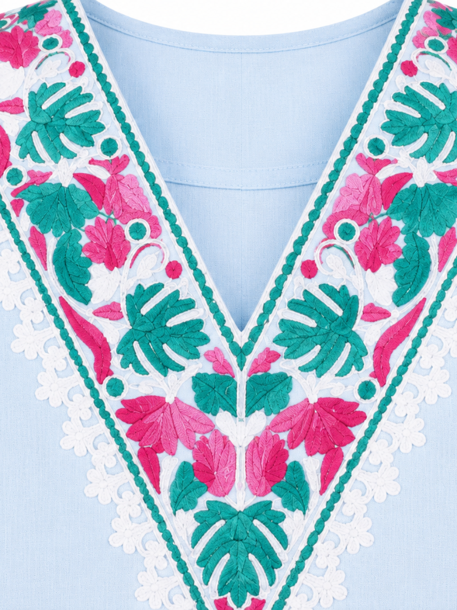 Noor : Kashmiri Aari embroidery summer Co-Ord Set | Aqua
