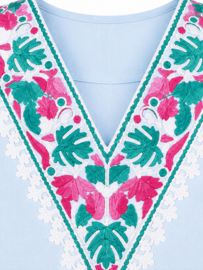 Noor : Kashmiri Aari embroidery summer Co-Ord Set | Aqua