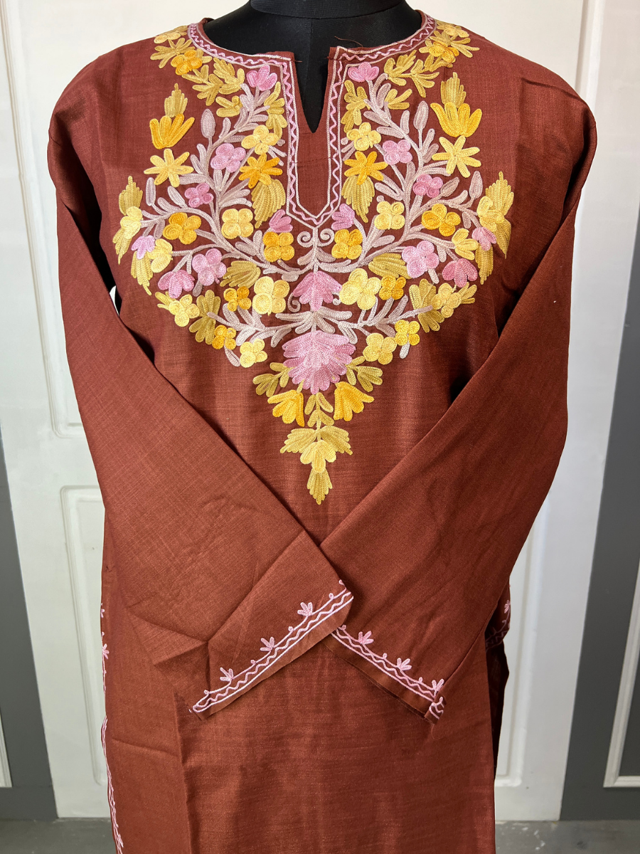 Kashmir Aari cotton Co-Ord Set | Grayish Brown