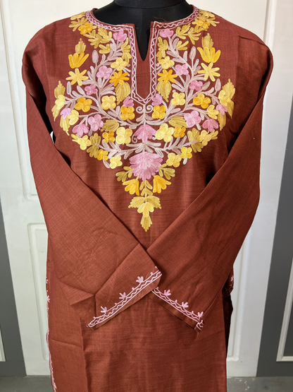 Kashmir Aari cotton Co-Ord Set | Grayish Brown