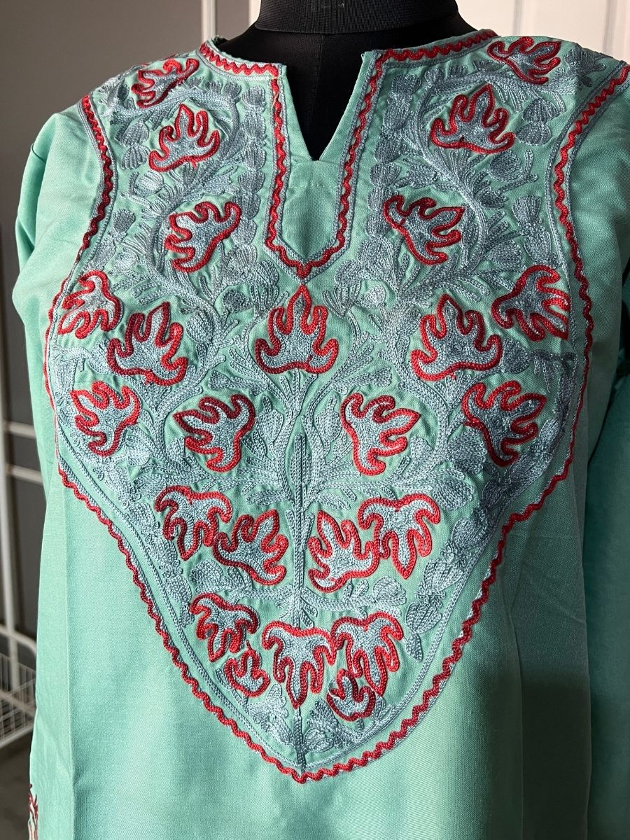 Noor : Aari embroidery summer kurti | Ocean Teal