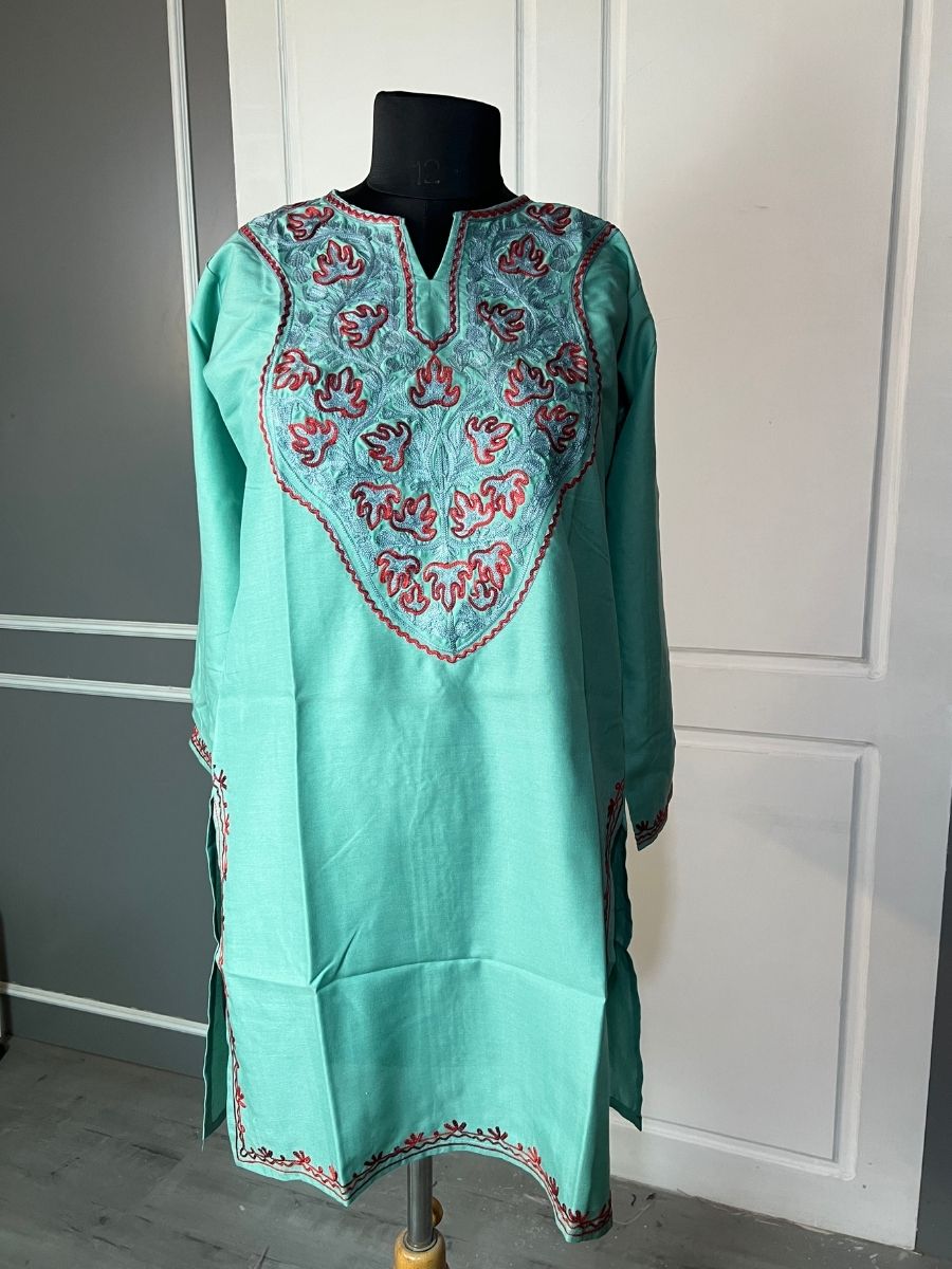 Noor : Aari embroidery summer kurti | Ocean Teal