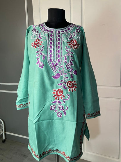 Noor : Aari embroidery summer kurti | Ocean Teal