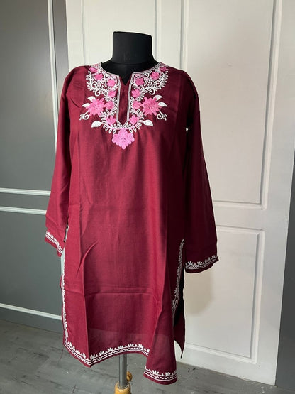 Noor : Aari embroidery summer kurti | Plum