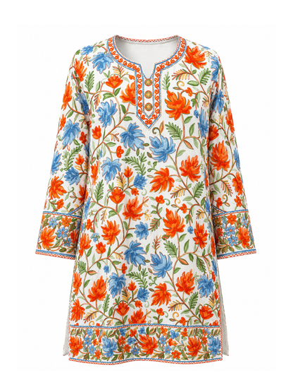 Noor : chinar embroidery summer kurti | Off white