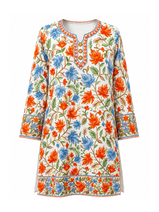 Noor : chinar embroidery summer kurti | Off white