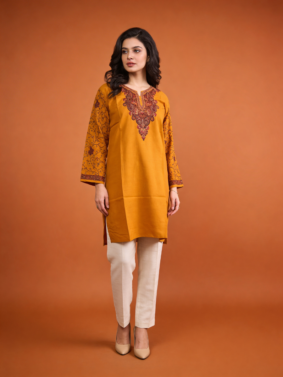 Noor : Aari embroidery summer kurti |Sunset Orange