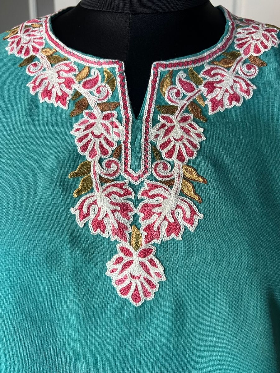 Noor : Aari embroidery summer kurti | Dark Teal