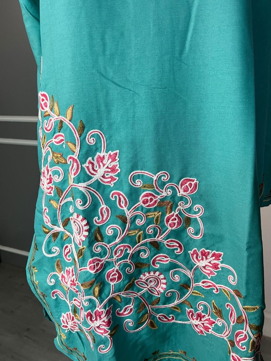 Noor : Aari embroidery summer kurti | Dark Teal