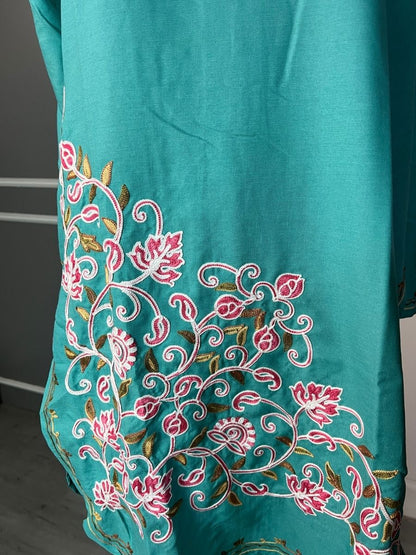 Noor : Aari embroidery summer kurti | Dark Teal