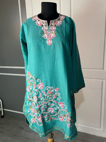 Noor : Aari embroidery summer kurti | Dark Teal