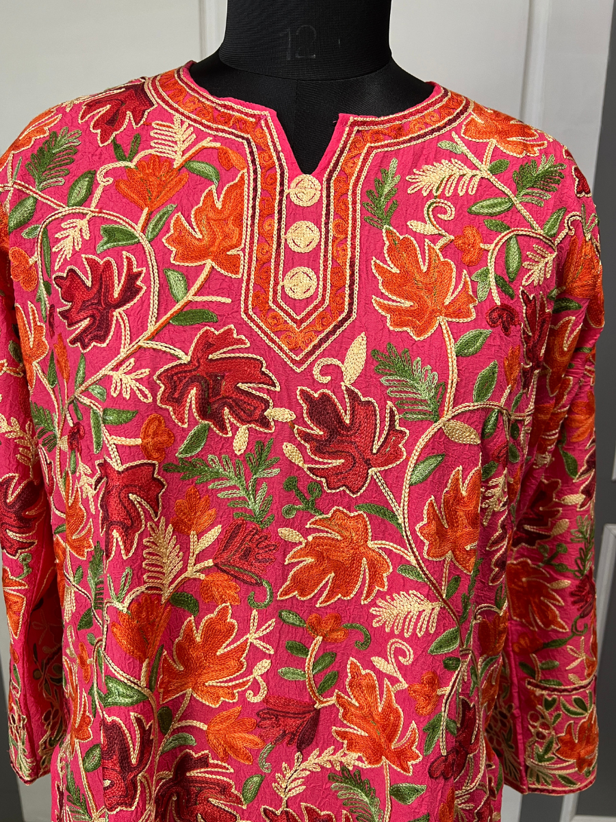 Noor : chinar embroidery summer kurti | Pink