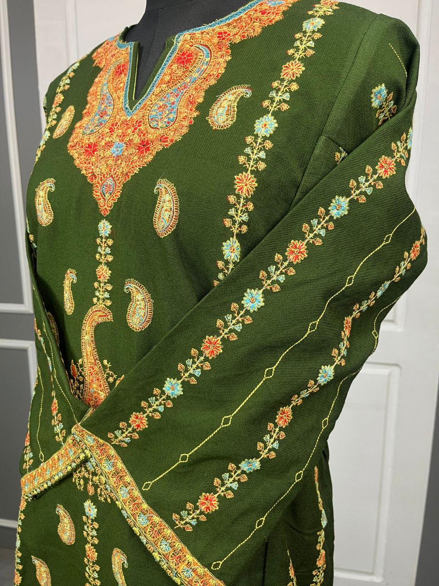 Kashmiri Soni Embroidered Phiran | Midnight Green