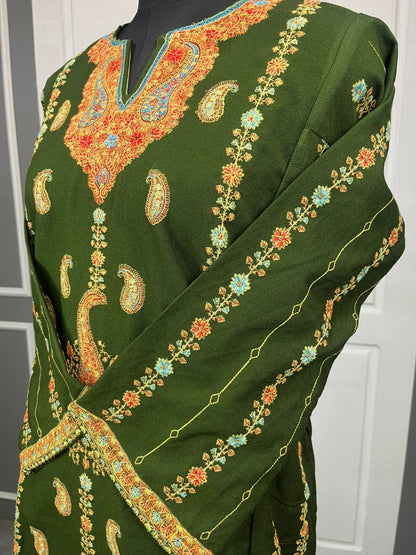 Kashmiri Soni Embroidered Phiran | Midnight Green