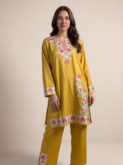 Noor : Aari embroidery summer Co-Ord Set | Gold