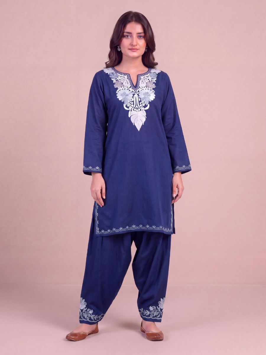 Kashmir Aari cotton Co-Ord Set | Dark Blue