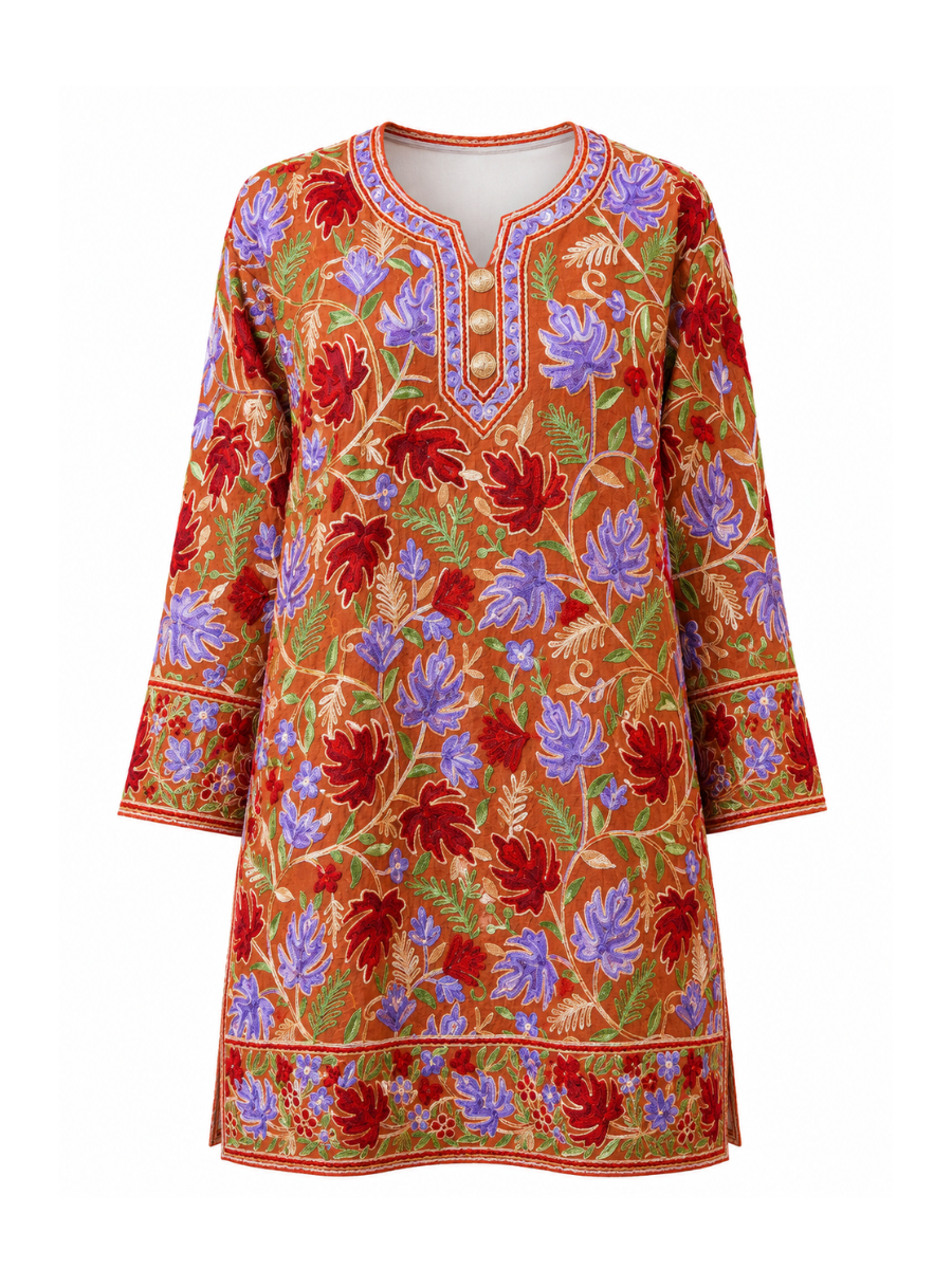 Noor : chinar embroidery summer kurti | Brown