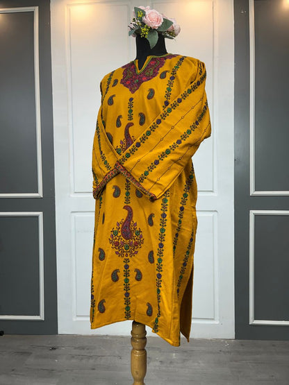 Kashmiri Soni Embroidered Phiran | Mustard