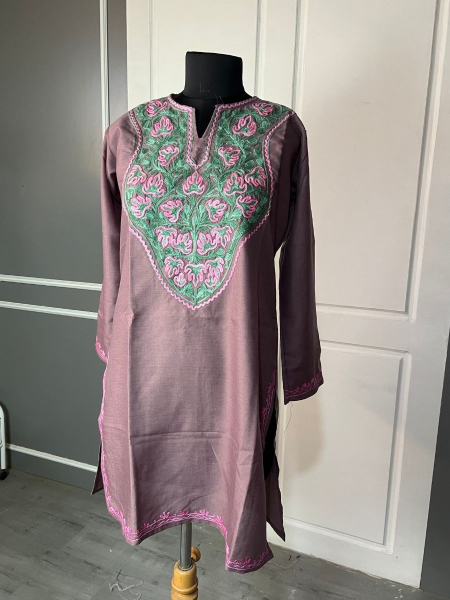 Noor : Aari embroidery summer kurti | Dark Purple