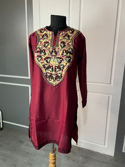 Noor : Aari embroidery summer kurti | Dark Red