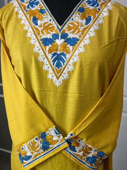 Noor : Aari embroidery summer Co-Ord Set | Gold